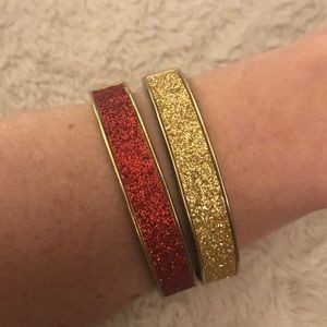 Set of red and gold sparkle bangle bracelets